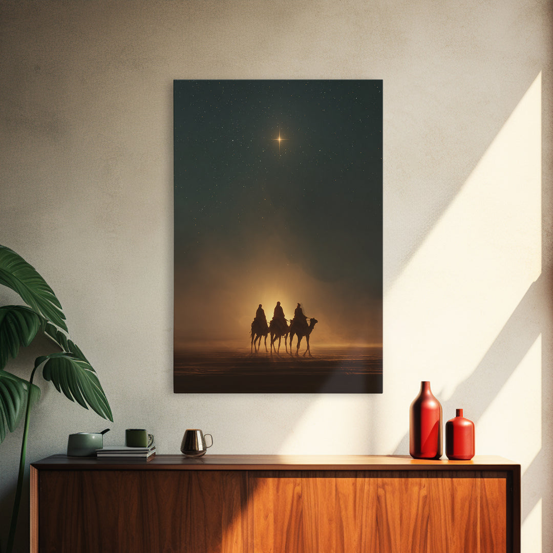 Desert Star Journey – Framed Canvas Print – Christian Art Canvas – Christian Christmas Art – Christmas Wall Art – Christian Decor – Christm