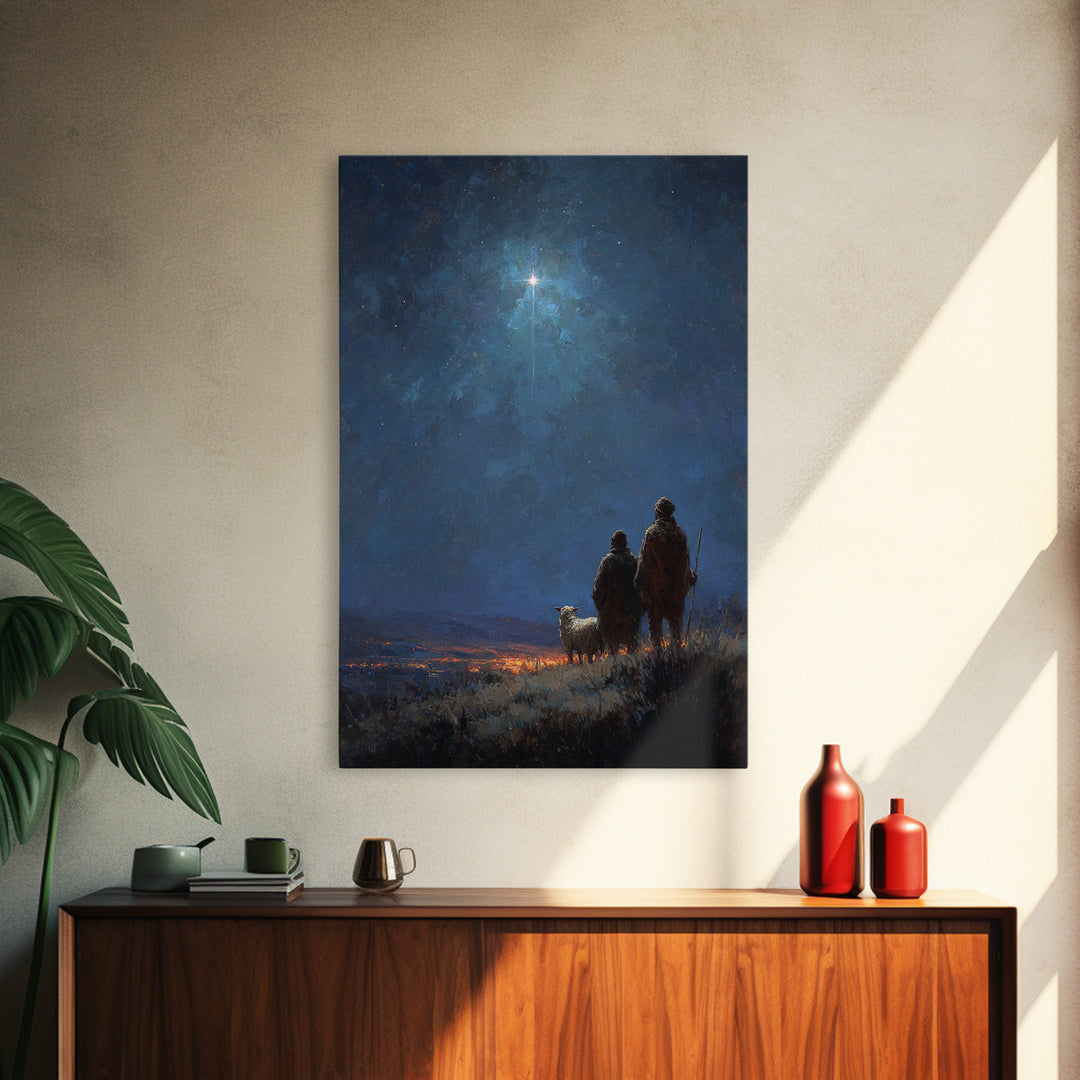 Night Watch Star – Framed Canvas Print – Christian Christmas Art – Christian Wall Art – Christian Art Canvas – Christmas Art – Christian De