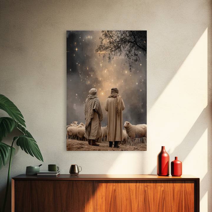 Starry Flock Night – Framed Canvas Print – Christian Christmas Art – Christian Wall Art – Christian Art Canvas – Christmas Art – Christian