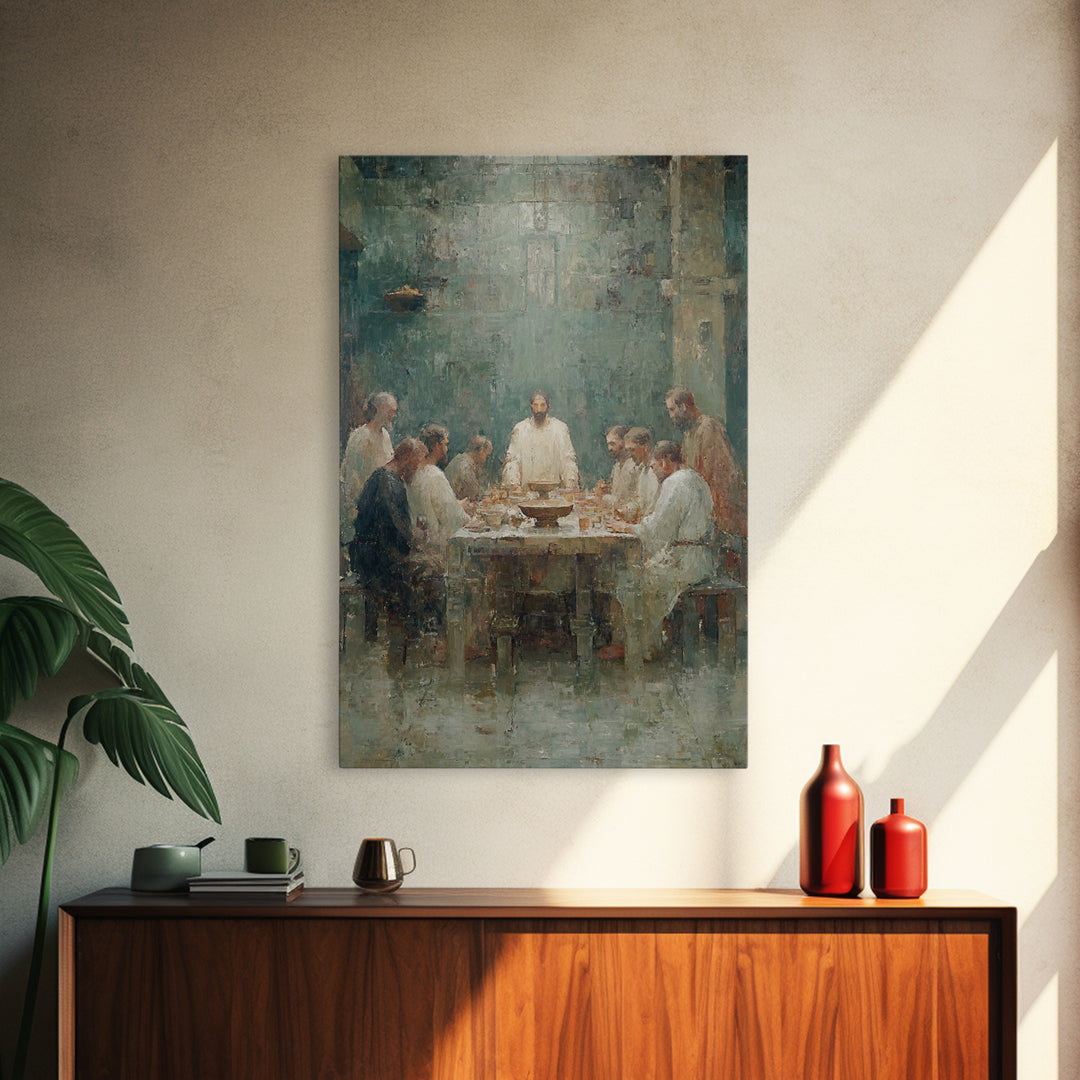 Sacred Supper Glow, Framed Canvas Print, Christian Wall Art, Christian Art Canvas, Moody Christian Art, Jesus Painting, Christian Gift, Chr