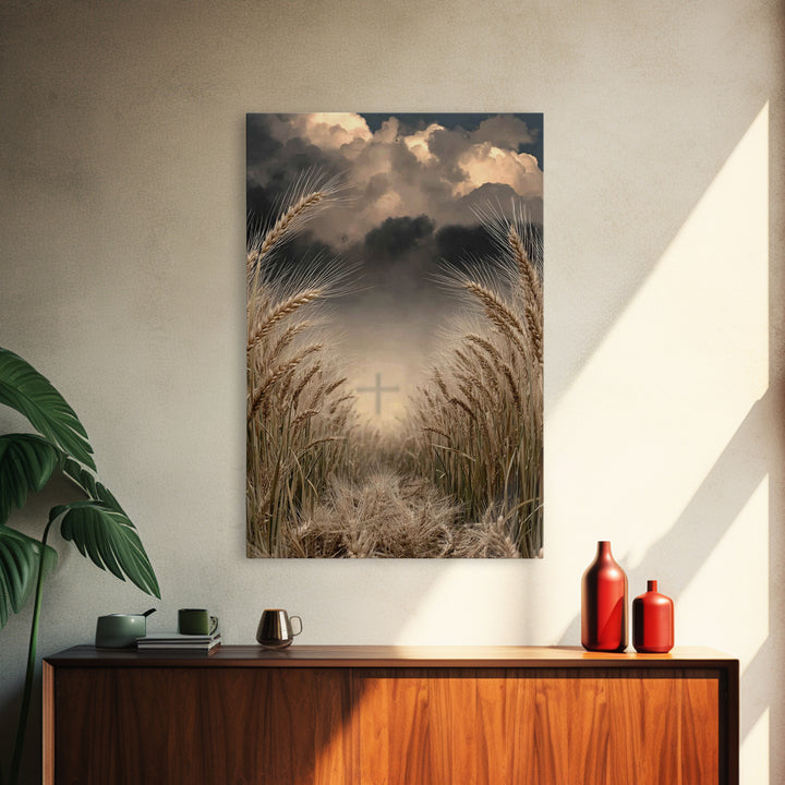 Stormlit Harvest | Framed Canvas Print | Christian Wall Art | Christian Art Canvas | Moody Christian Art | Christian Gift | Christian Paint