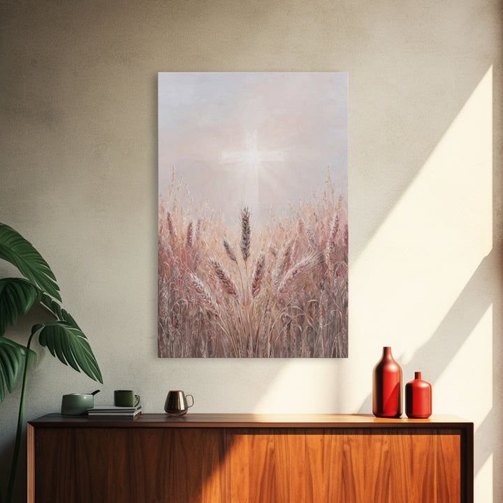 Rose Dawn Cross – Framed Canvas Print – Christian Art Canvas – Christian Wall Art – White Christmas Art – Christian Christmas Decor – Chris