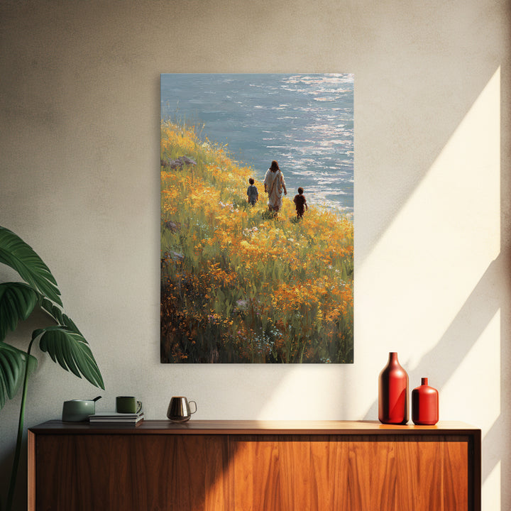 Riverside Shepherd, Framed Canvas Print, Christian Wall Art, Christian Art Canvas, Modern Christian Art, Christian Gift, Christian Decorati