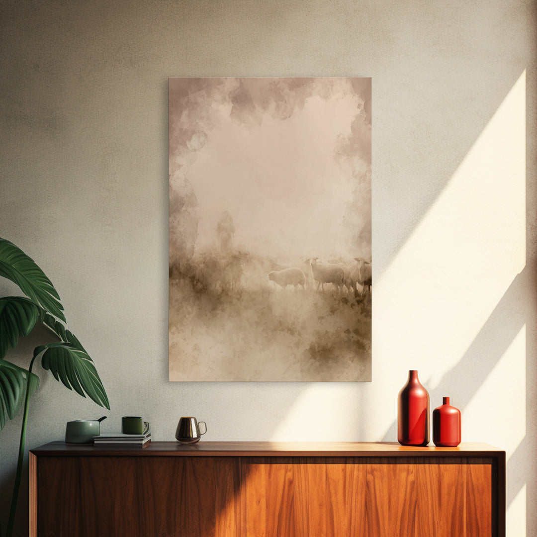 Pasture Morning – Framed Canvas Print – Christian Painting – Jesus Painting – Christian Wall Art – Christian Art Canvas – Moody Christian A