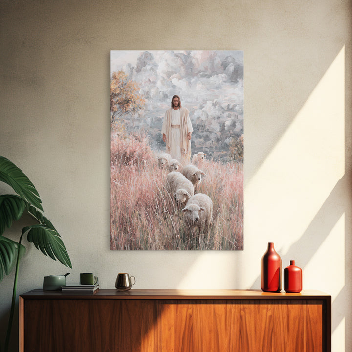 Heavenly Shepherd – Framed Canvas Print – Christian Wall Art – Jesus Painting – Christian Art Canvas – Christian Gift – Christian Christmas