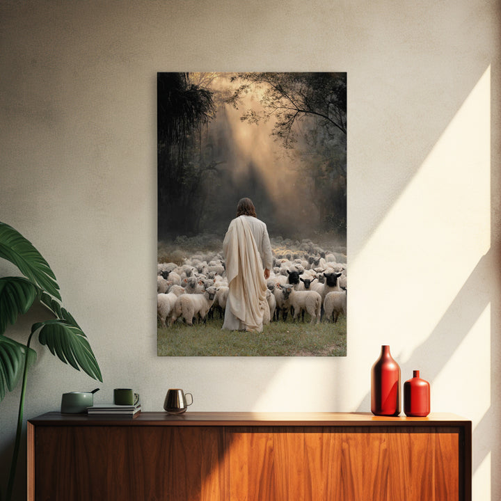 Dawn Of The Shepherd – Framed Canvas Print – Christian Wall Art – Jesus Painting – Christian Art Canvas – Christian Art – Moody Christian A
