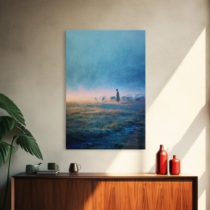 Morning Of Peace – Framed Canvas Print – Christian Wall Art – Christian Art Print – Blue Christian Art – Christian Painting – Unique Christ