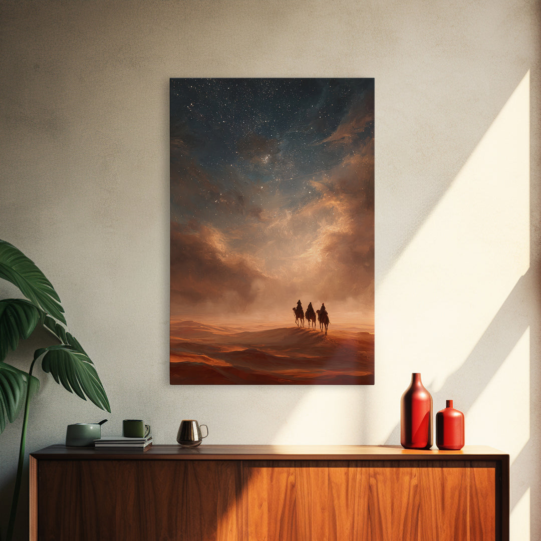 Moonlit Caravan, Framed Canvas Print, Christian Wall Art, Christian Art Print, Christmas Art, Christian Christmas Art, Jesus Painting