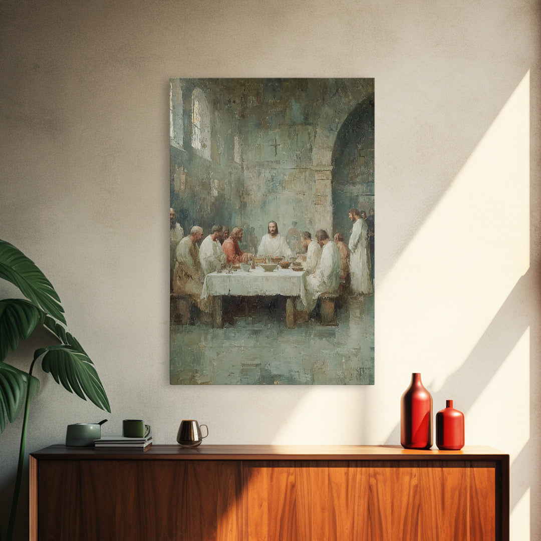 Table Of Fellowship – Framed Canvas Print – Christian Wall Art – Subtle Christian Art – Jesus Painting – Christian Art Canvas – Vintage Chr