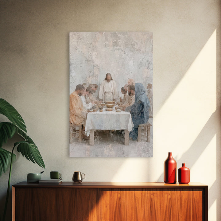 Quiet Supper – Framed Canvas Print – Christian Wall Art – Christian Art Canvas – Subtle Christian Art – Jesus Painting – Christian Art Work