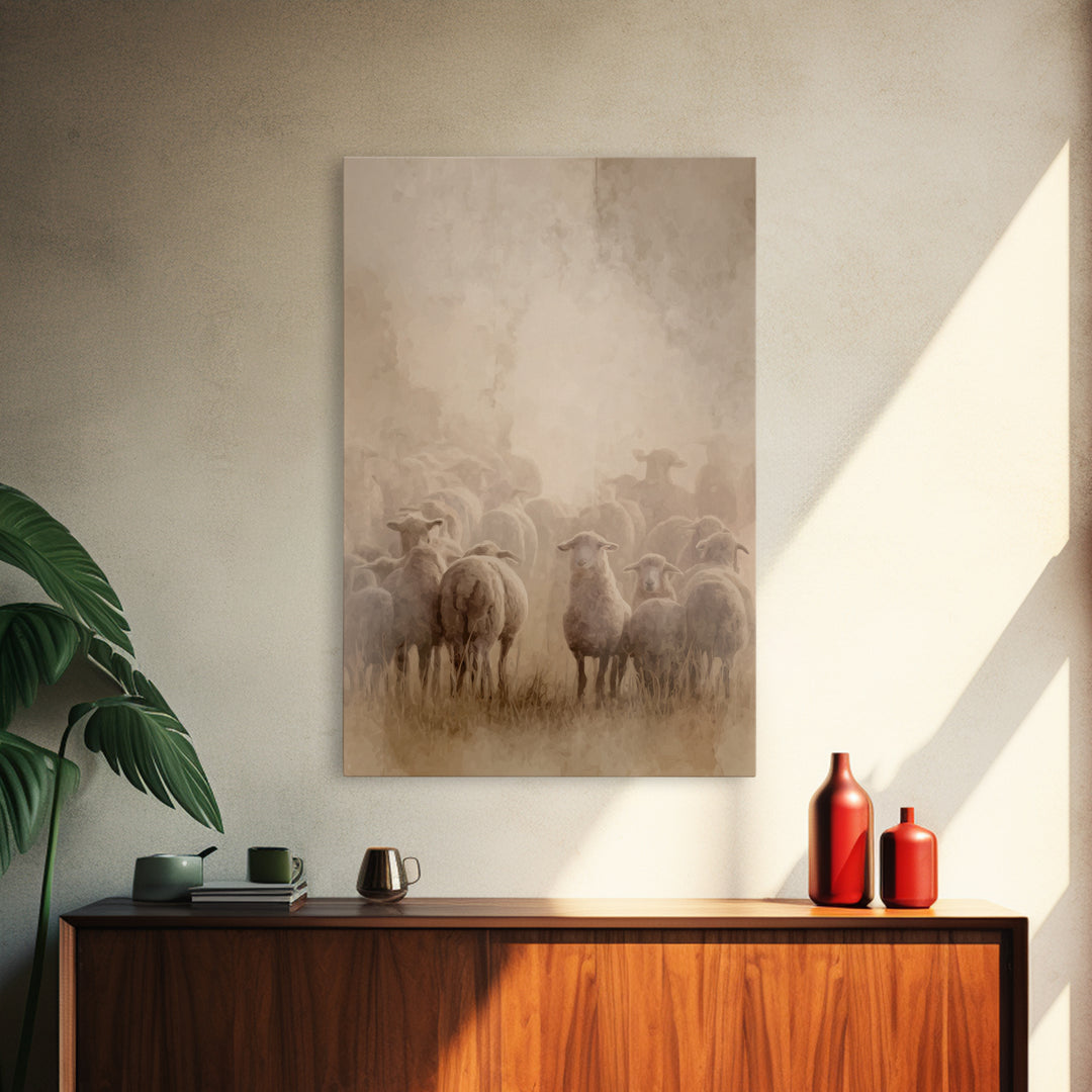 Shepherd’s Flock – Framed Canvas Print – Christian Art Canvas – Christian Wall Art – Christian Paintings – Christian Art Print – Subtle Chr