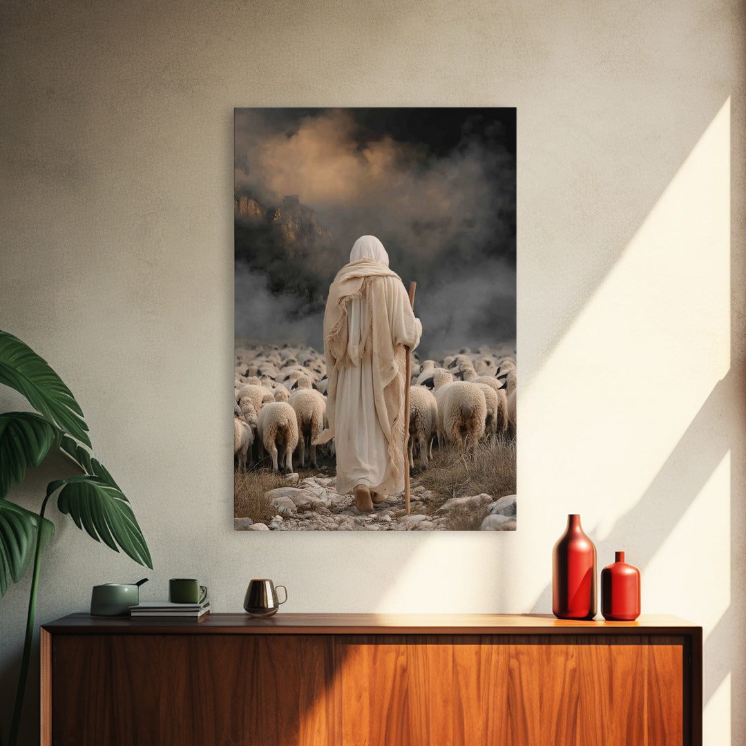 Shepherd’s Vigil – Framed Canvas Print – Christian Art Canvas – Jesus Painting – Large Christian Art – Christian Christmas – Pastoral Scene