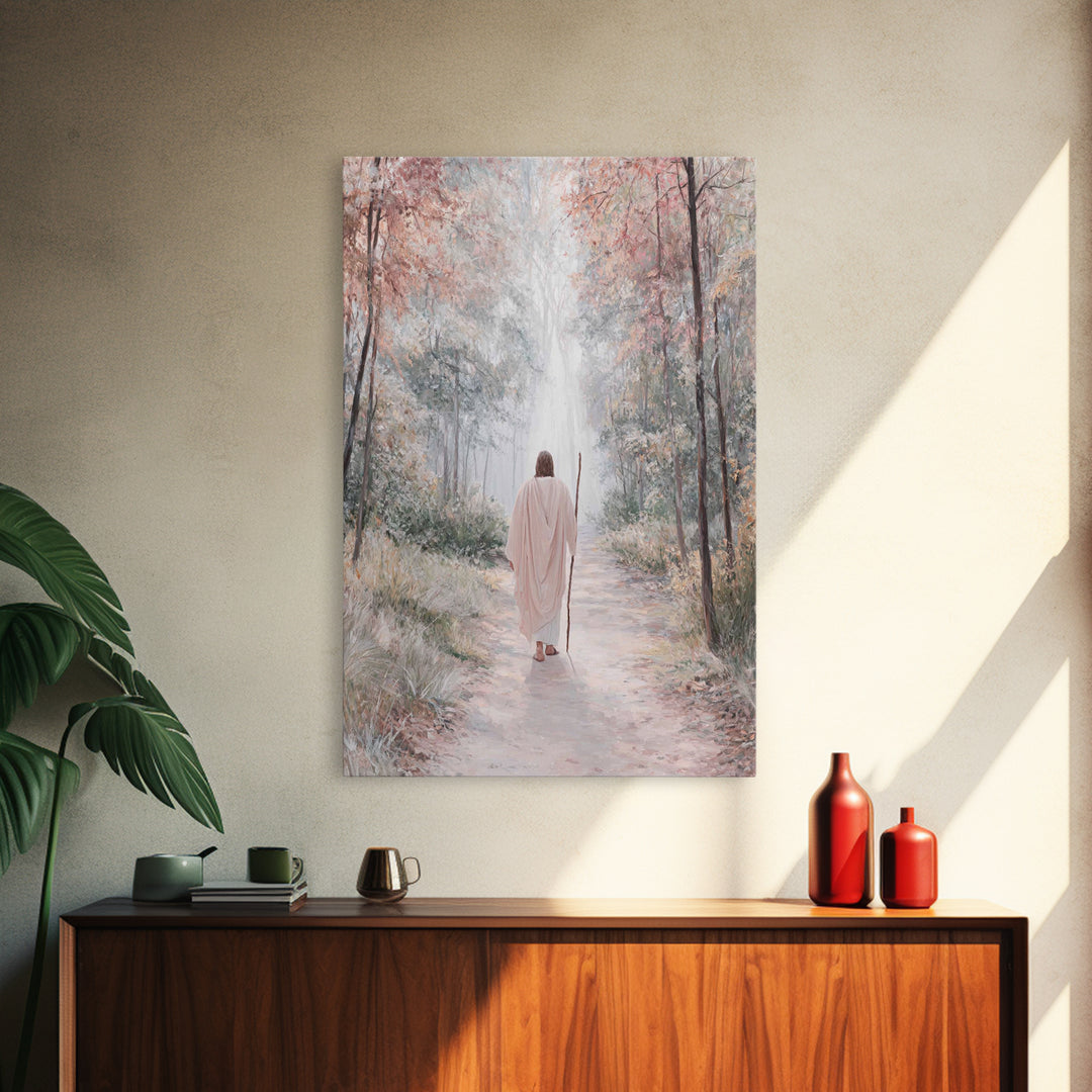 Radiant Forest Path – Framed Canvas Print – Christian Wall Art – Jesus Painting – Christian Art Canvas – Subtle Christian Art – Christmas A