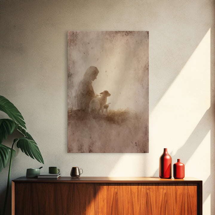 Gentle Guardian – Framed Canvas Print – Christian Art Canvas – Christian Wall Art – Christmas Art – Subtle Christian Art – Christian Decor
