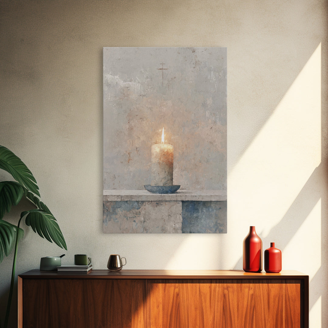 Quiet Prayer Flame, Framed Canvas Print, Christian Art Print, Christian Wall Art, Christian Decoration, Christian Gift Ideas, Subtle Christ