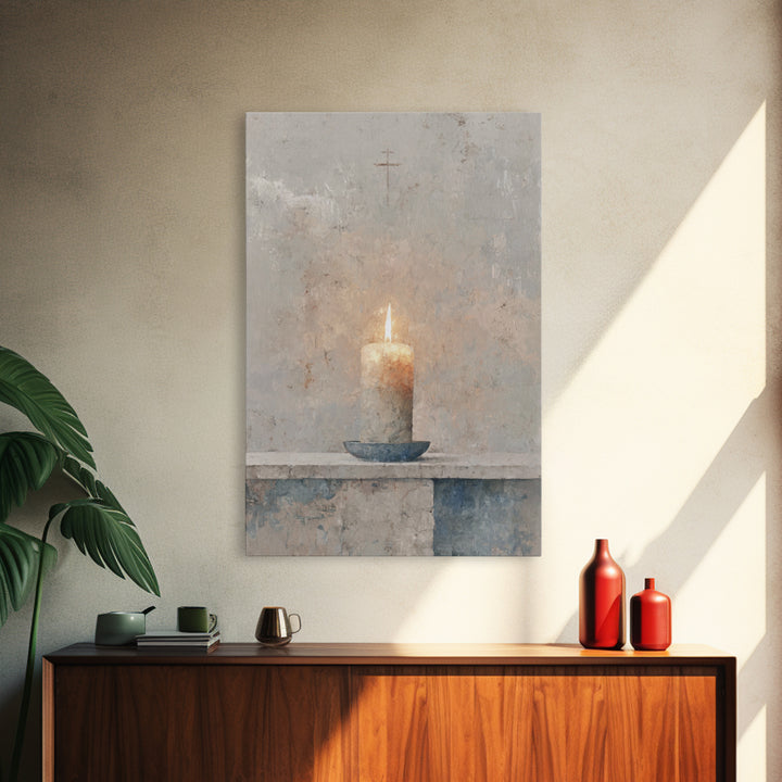 Quiet Prayer Flame, Framed Canvas Print, Christian Art Print, Christian Wall Art, Christian Decoration, Christian Gift Ideas, Subtle Christ