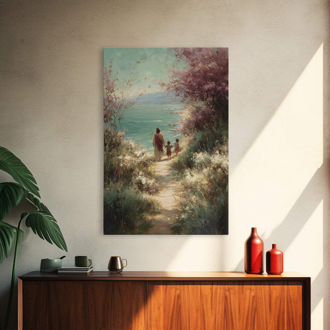 Shoreline Grace, Framed Canvas Print, Christian Wall Art, Jesus Painting, Christian Art Canvas, Christian Gift Ideas