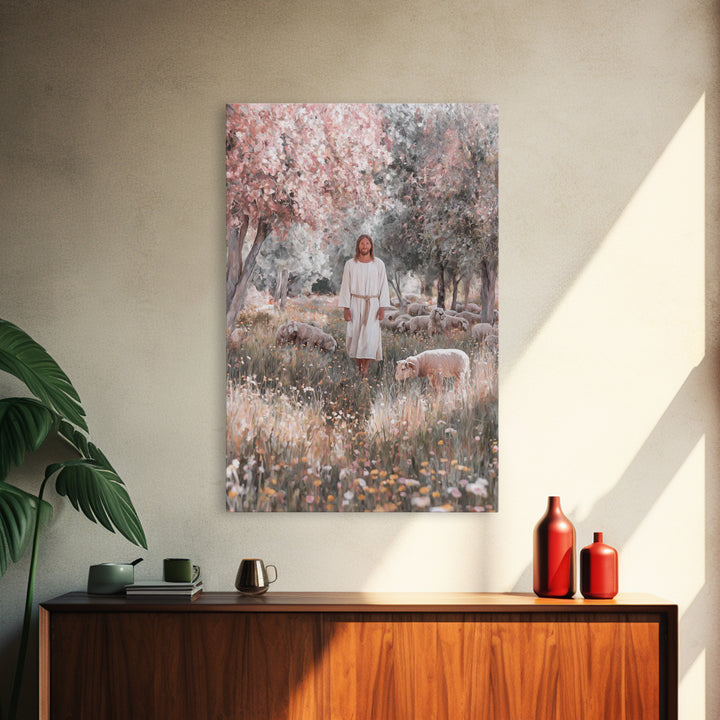 Pasture Of Hope | Framed Canvas Print | Jesus Painting | Christian Wall Art | Christian Art Canvas | Christian Gift | Modern Christian Art