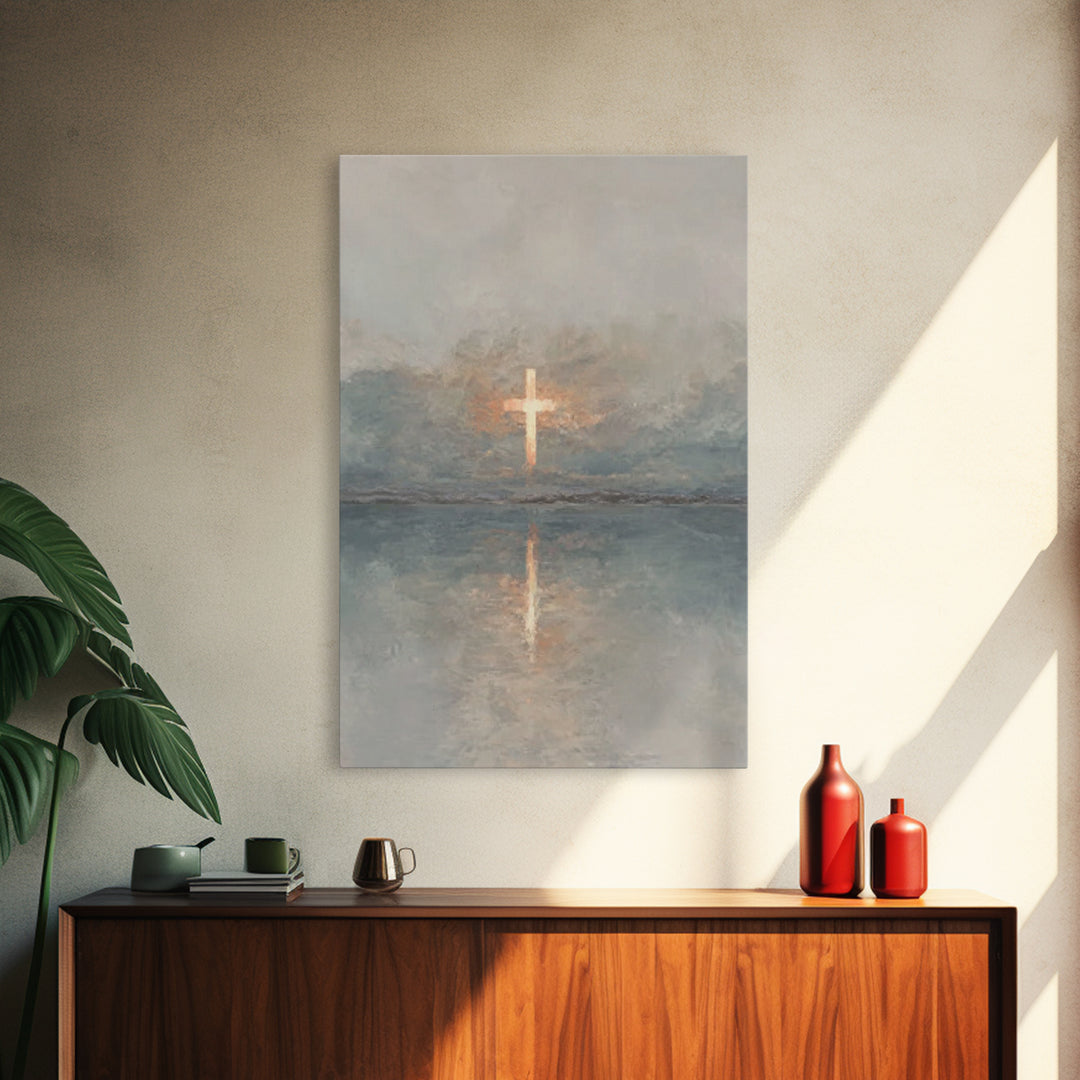 Radiant Cross Sky – Framed Canvas Print – Christian Wall Art – Christian Art Canvas – Minimalist Christian Art – Subtle Christian Art – Chr
