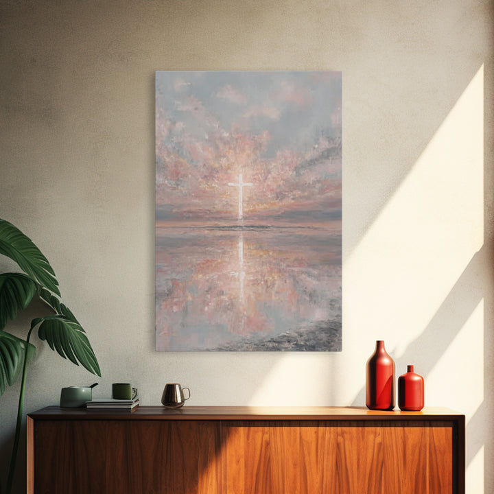 Heaven’s Dawn Cross – Framed Canvas Print – Christian Art Canvas – Christian Wall Art – Christmas Art – Modern Christian Art – Christian Gi
