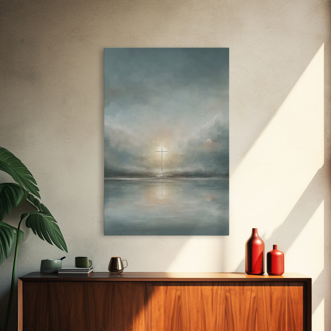 Calm Morning Cross – Framed Canvas Print – Christian Art Canvas – Christian Wall Art – Minimalist Christian Art – Subtle Christian Art – Ch