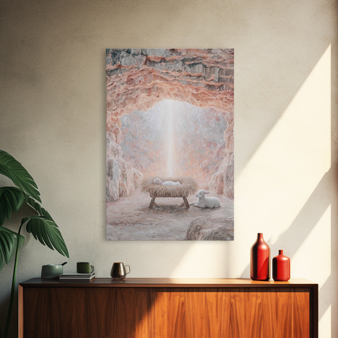 Manger Of Glory – Framed Canvas Print – Christian Christmas Art – Christian Wall Art – Christian Art Canvas – Birth Of Jesus Painting – Chr