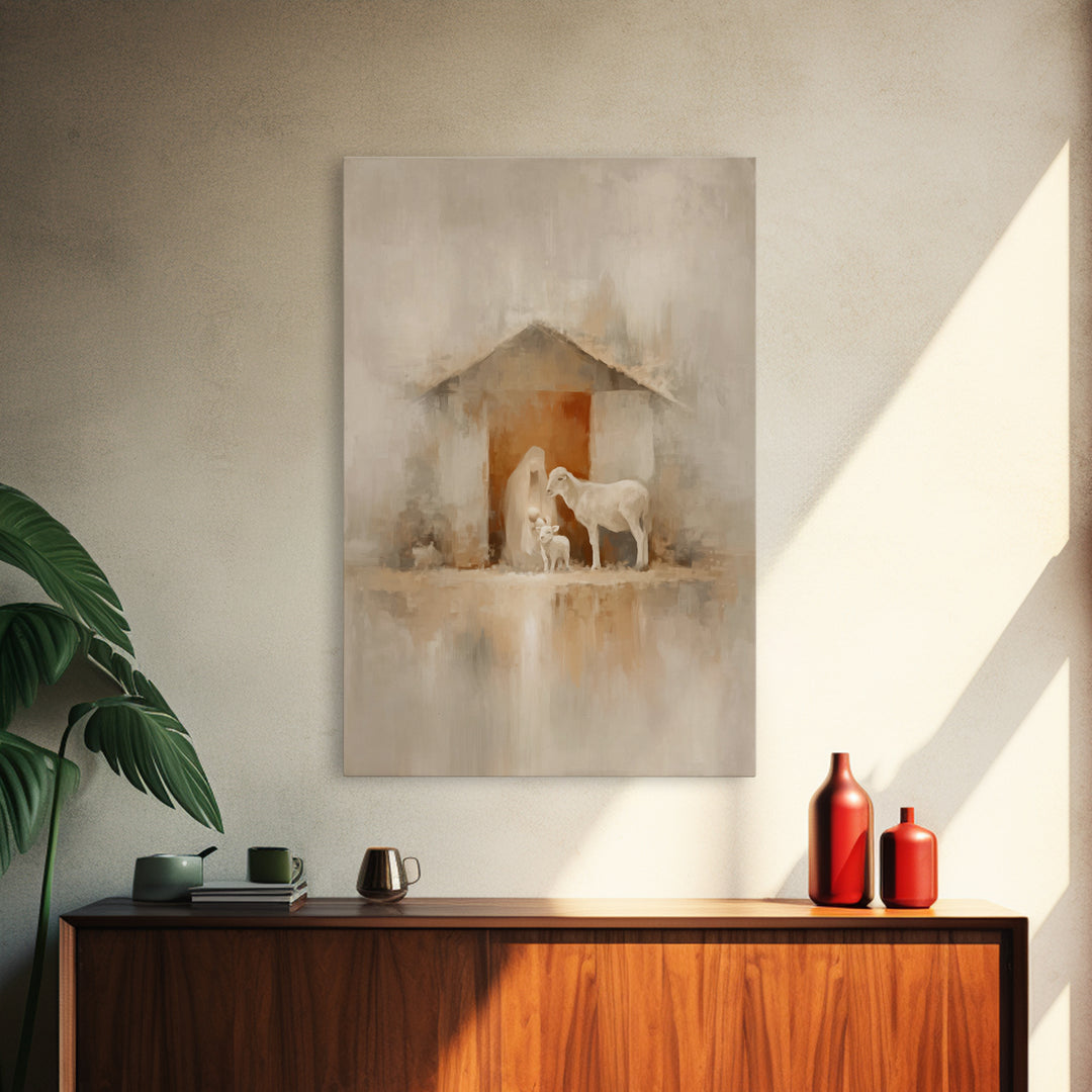 Humble Stable Grace | Framed Canvas Print | Christian Christmas Art | Christian Wall Art | Jesus Christmas Art | Christian Art Canvas