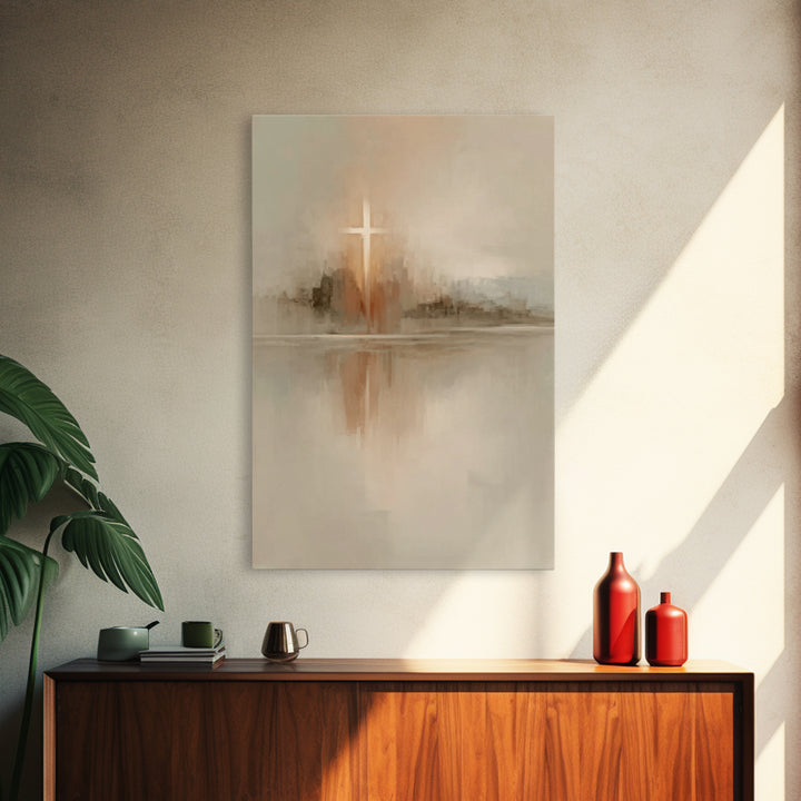 Reflected Hope Cross – Framed Canvas Print – Christian Wall Art – Abstract Christian Art – Christian Art Canvas – Christian Decor