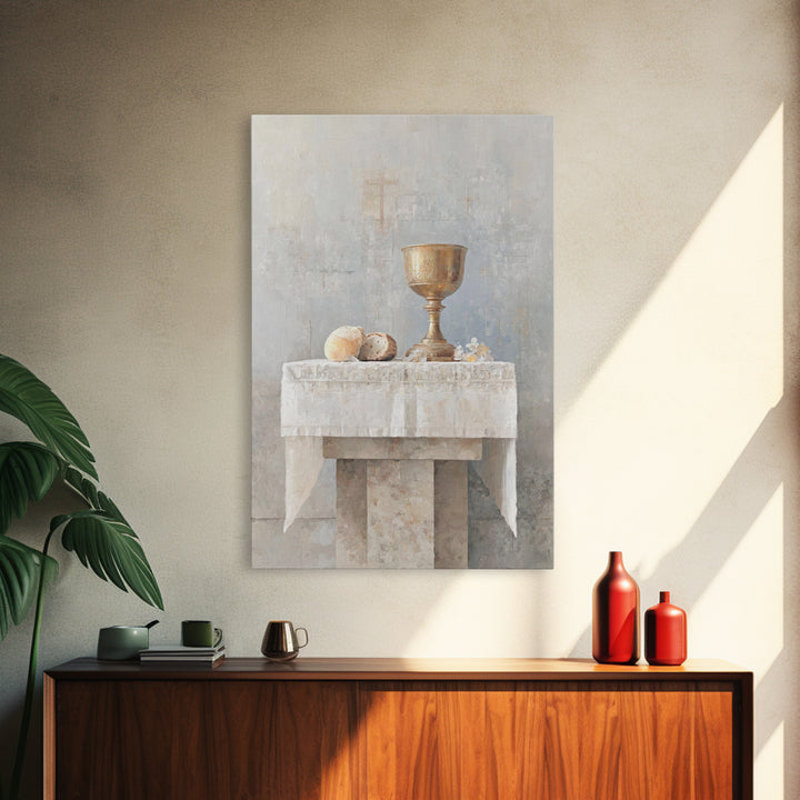 Sacred Communion Table, Framed Canvas Print, Christian Wall Art, Christian Art Painting, Christian Decor For Home, Christian Gift Ideas