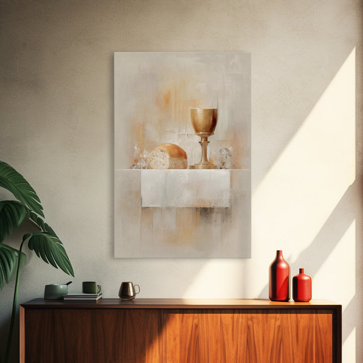 Holy Offering Light, Framed Canvas Print, Christian Wall Art, Minimalist Christian Art, Christian Art Print, Subtle Christian Paintings
