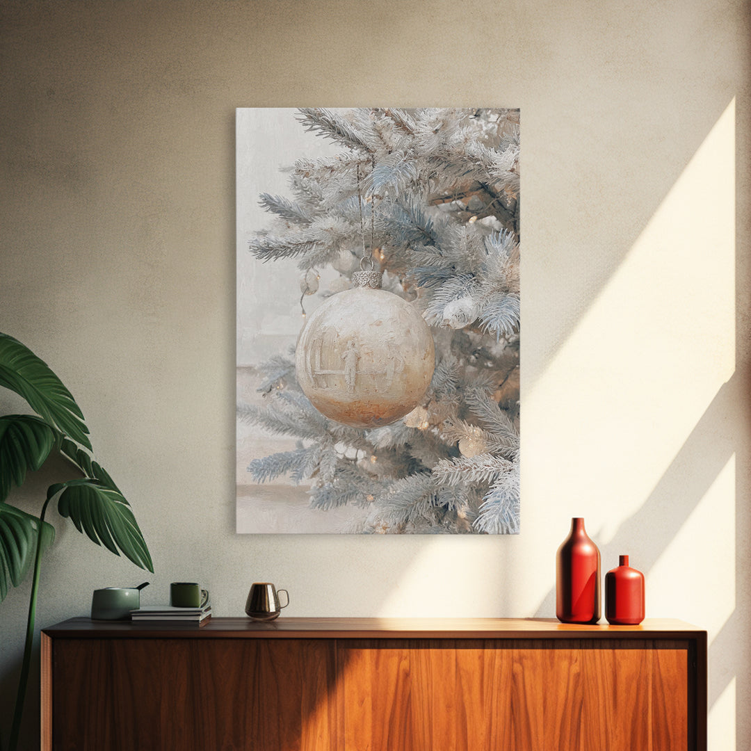 Winter Nativity Sphere – Framed Canvas Print – Christmas Art Prints – Christian Christmas Art – Framed Christmas Wall Art – Christian Decor