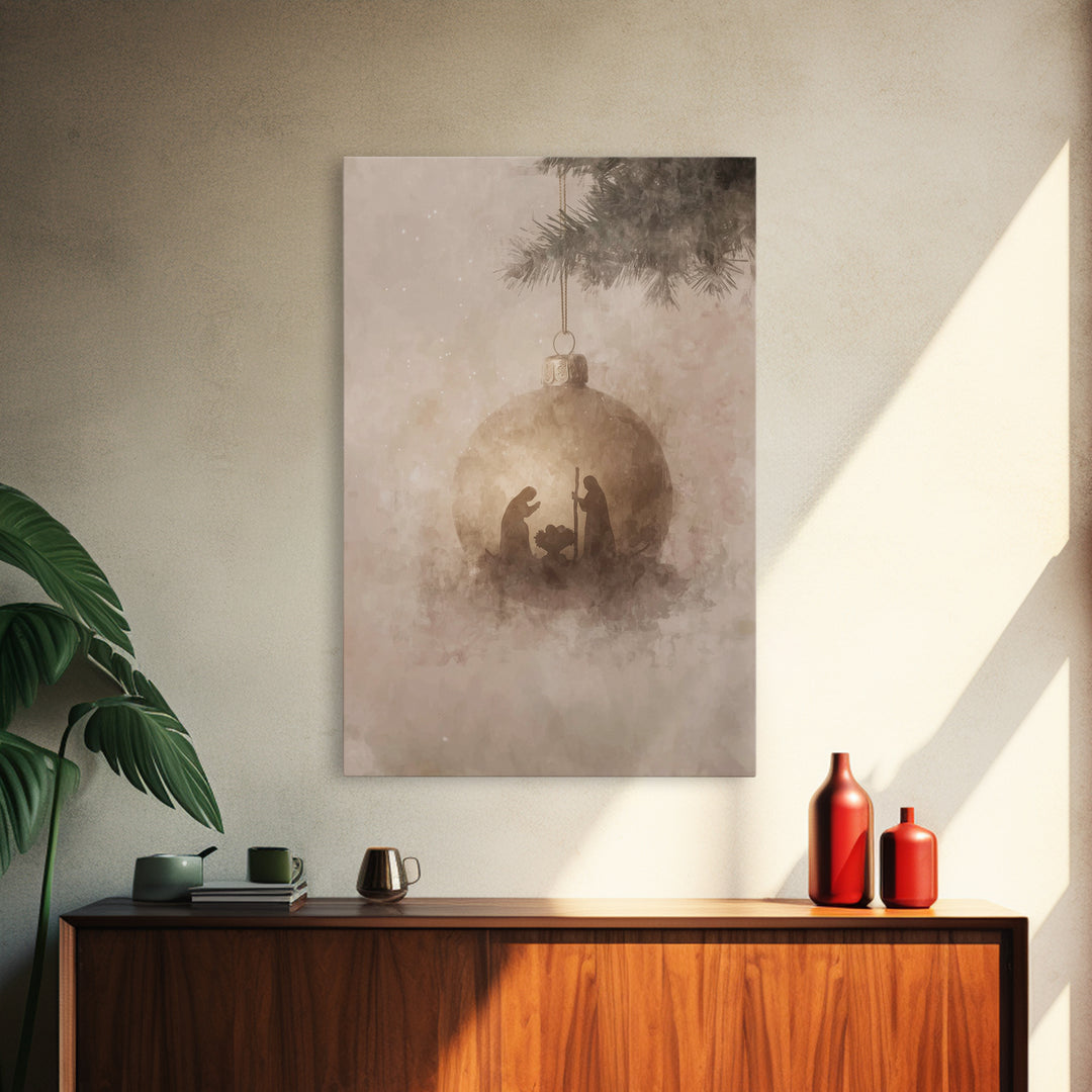 Silent Nativity Sphere – Framed Canvas Print – Christian Art Canvas – Christmas Wall Art – Jesus Christmas Art – Christian Gift – Vintage C