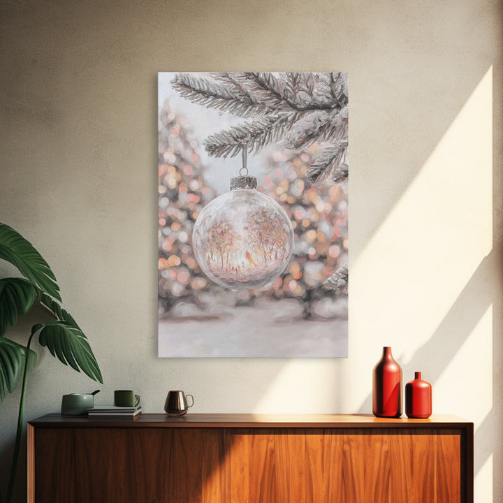 Snowlit Garden Globe – Framed Canvas Print – Christmas Art Prints – Christian Wall Art – Winter Christian Art – Christmas Decor – Christian
