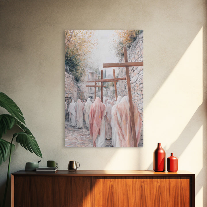 Pilgrims Of Calvary – Framed Canvas Print – Christian Painting – Christian Wall Art – Large Christian Art – Christian Decor – Christian Gif