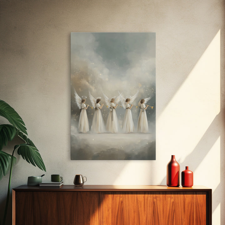 Trumpets Of Glory – Framed Canvas Print – Christian Art – Angel Art – Christian Wall Art – Christian Art Canvas – Christian Christmas Art