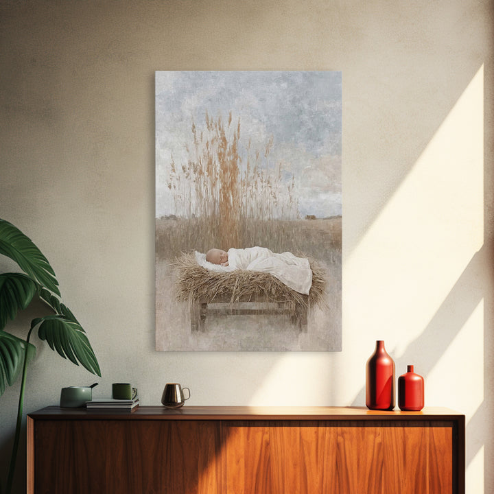 Peaceful Nativity Field | Framed Canvas Print | Christian Art Canvas | Christian Christmas Art | Christian Wall Art | Christian Gift | Chri