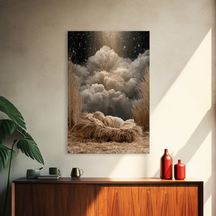 Starry Night Nativity, Framed Canvas Print, Christian Wall Art, Christian Christmas Art, Christian Art Canvas, Christian Decor, Christian G