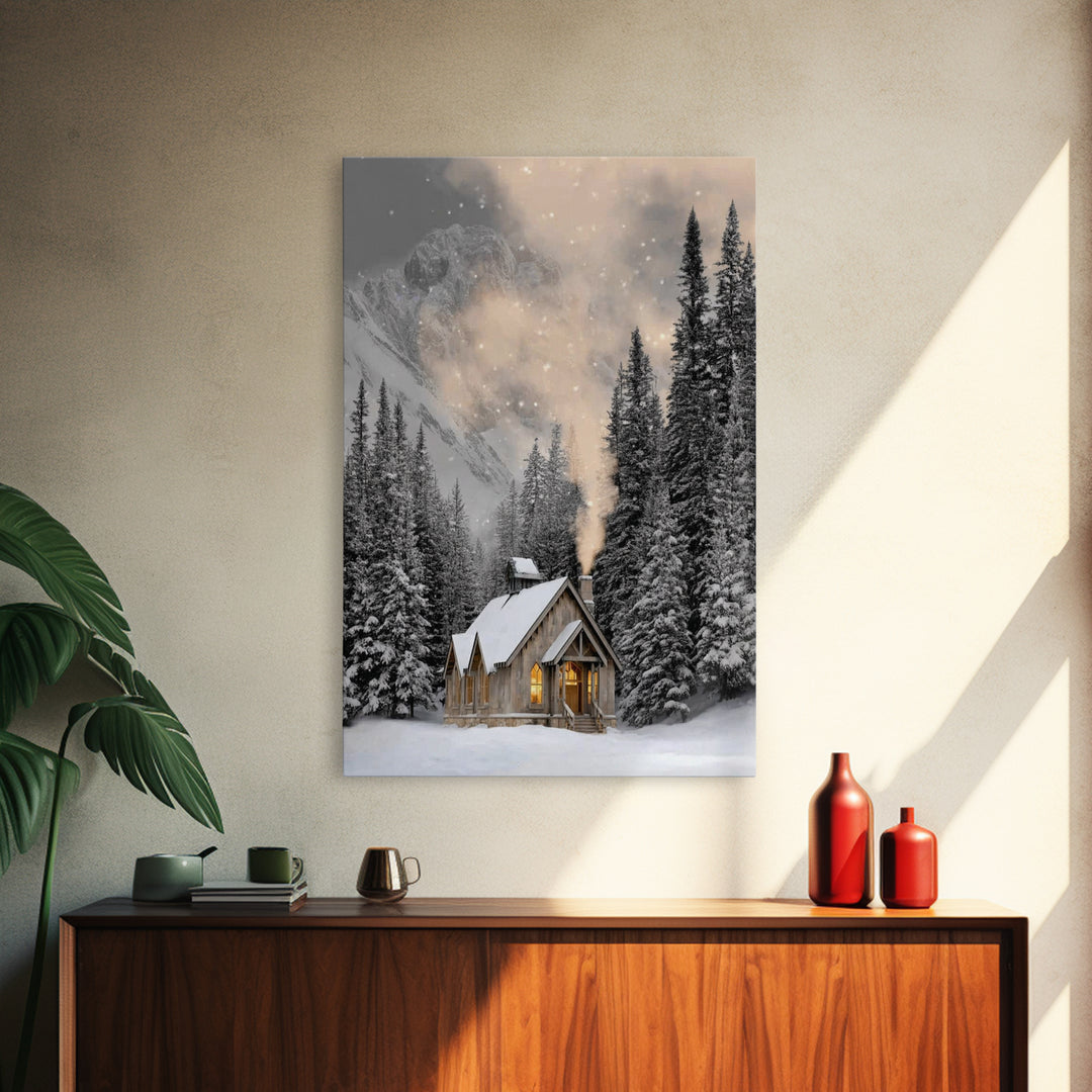 Winter Chapel Grace - Framed Canvas Print - Christian Wall Art - Christmas Wall Art - Christian Art Canvas - Christian Christmas Art