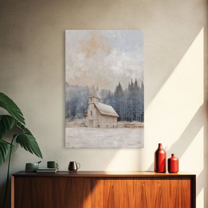 Snowlit Sanctuary, Framed Canvas Print, Christian Art Canvas, Christmas Art Prints, Christian Wall Art, Christian Christmas Decor