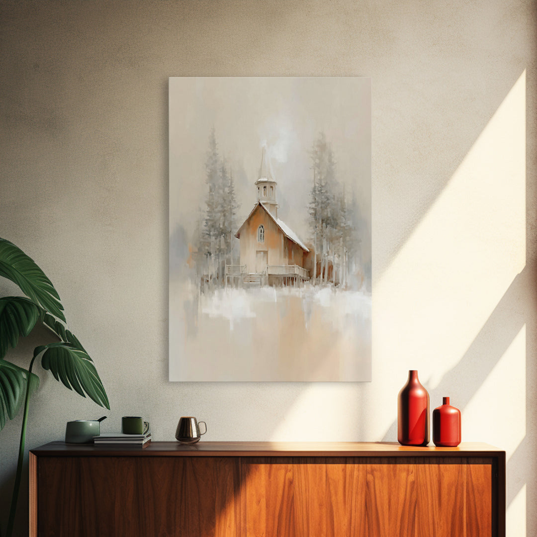 Church In Stillness - Framed Canvas Print - Christian Art Print - Christmas Canvas Wall Art - Christian Art Work - Christian Decor
