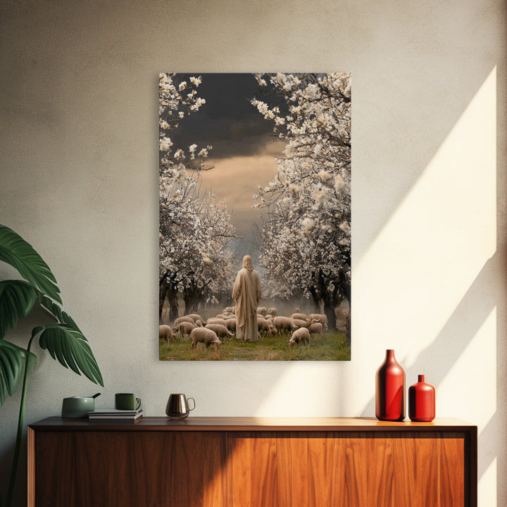 Blooming Shepherd Path – Framed Canvas Print – Jesus Painting – Christian Art Canvas – Christian Wall Art – Christian Christmas Art