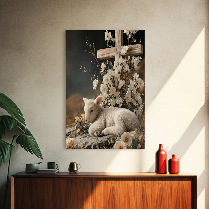 Lamb Of Promise – Framed Canvas Print – Christian Wall Art – Christian Art Painting – Christian Art Canvas – Christian Gift Ideas – Moody C