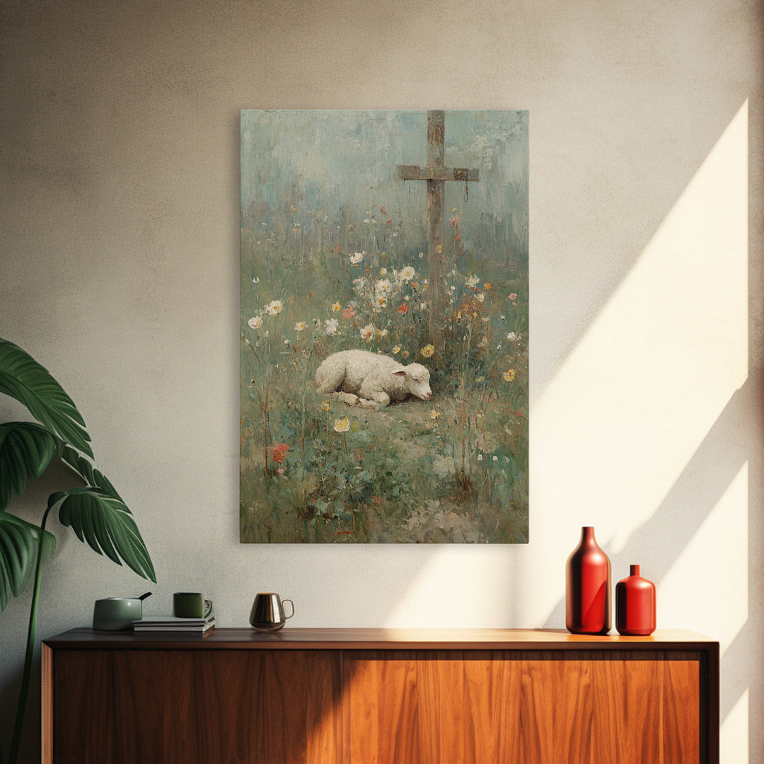 Sacred Meadow – Framed Canvas Print – Christian Wall Art – Vintage Christian Art – Christian Art Canvas – Christian Painting – Christian Gi