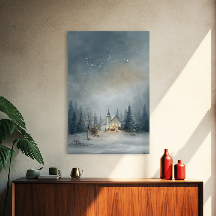 Starry Night Chapel – Framed Canvas Print – Christian Christmas Art – Christmas Canvas Wall Art – Framed Christmas Wall Art – Modern Christ