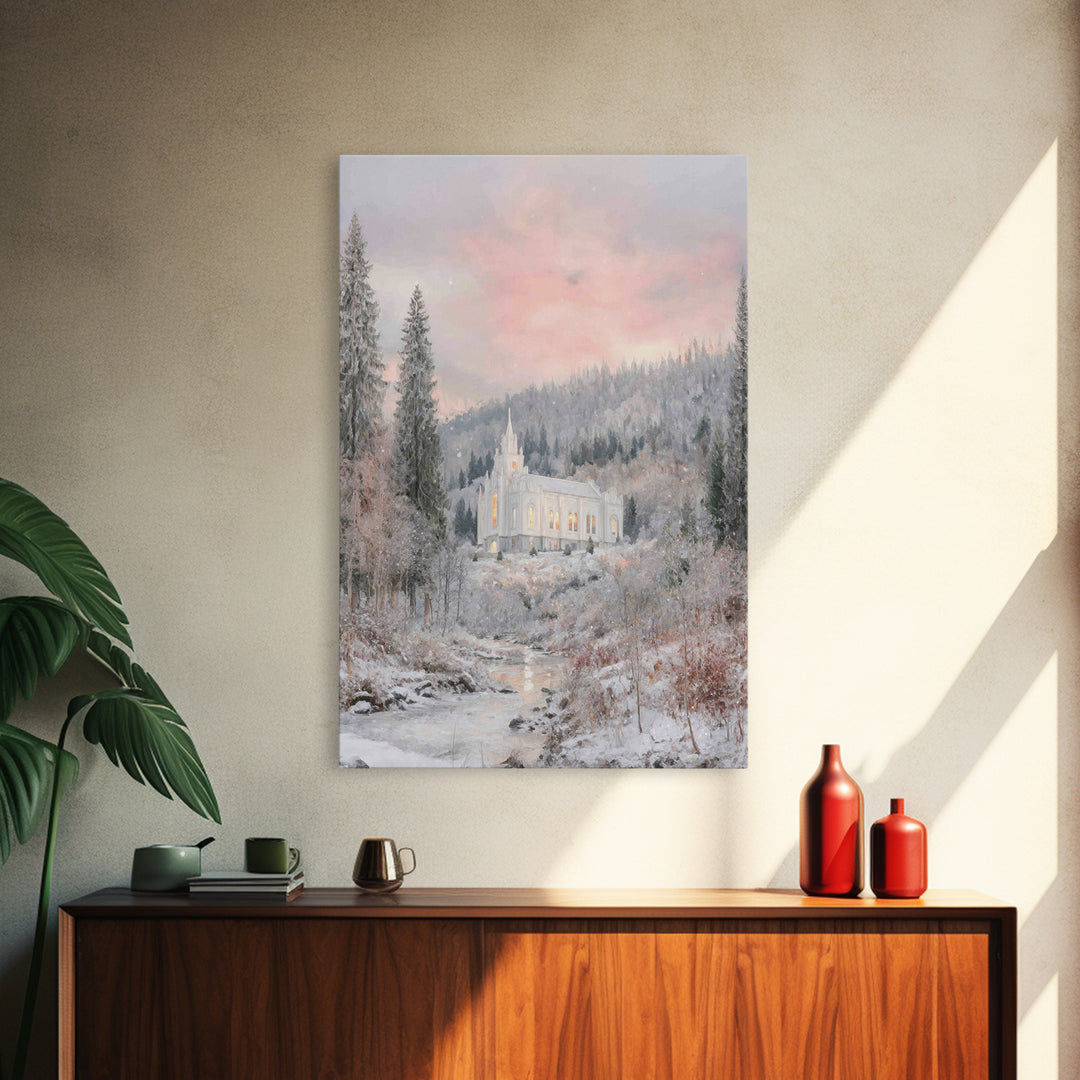 Winter Chapel Light – Framed Canvas Print – Christian Wall Art – Christian Art Canvas – Christmas Art – Christian Christmas Art