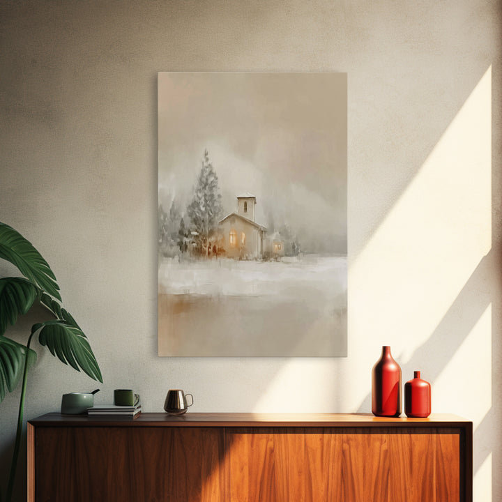 Snowy Church Calm | Framed Canvas Print | Christian Wall Art | Christian Art Canvas | Christmas Art | Christian Christmas Decor