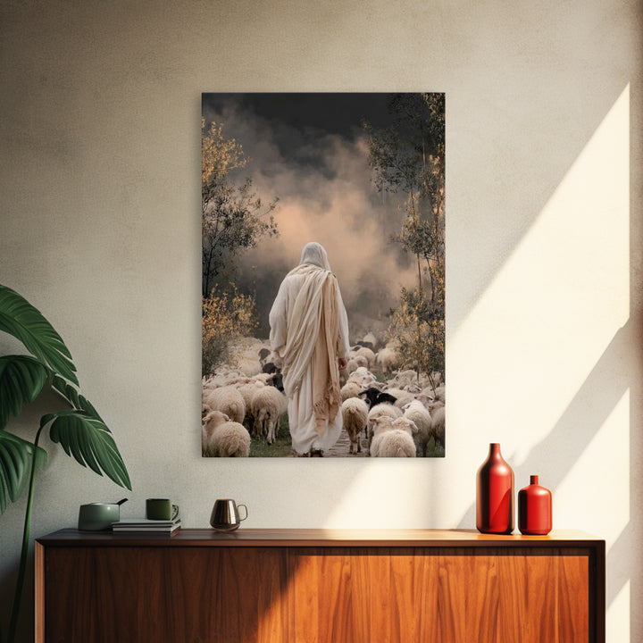 Guiding Shepherd Path – Framed Canvas Print – Jesus Painting – Christian Wall Art – Christian Art Canvas – Pastoral Scenery