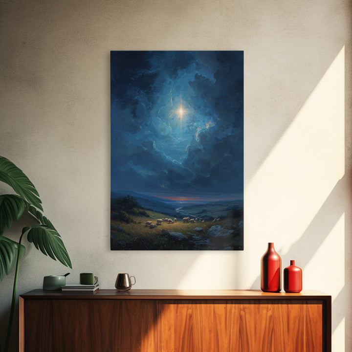 Heavenly Star Rise, Framed Canvas Print, Christian Wall Art, Christmas Art, Christian Art Canvas, Christian Christmas Decor