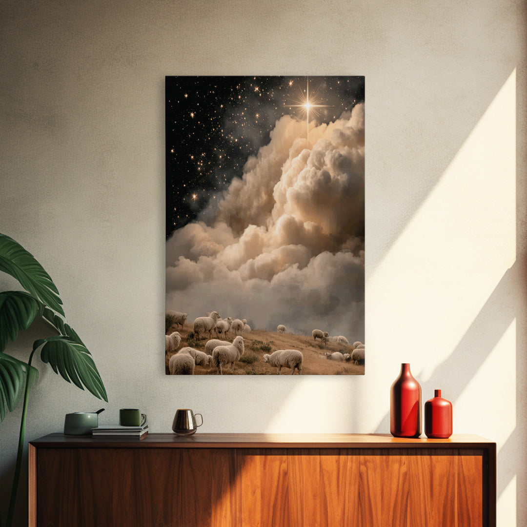 Star Of Bethlehem Glow, Framed Canvas Print, Christmas Art, Christian Wall Art, Christian Art Canvas, Christian Christmas Decor
