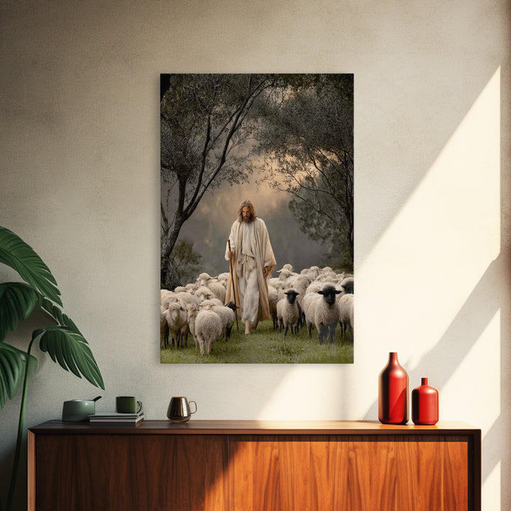 Pastoral Grace – Framed Canvas Print – Jesus Art Print – Christian Wall Art – Christian Art Canvas – Large Jesus Painting – Christian Decor